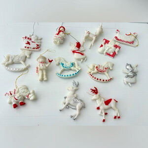 Vintage Hard Plastic Christmas Ornaments Lot of 14